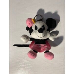Disney Minnie Mouse Plush Keychain Vintage Pink Polka Dot Dress Hat 5"
